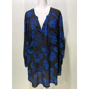 Torrid blouse western gothic blue floral dark romance business casual women 2XL